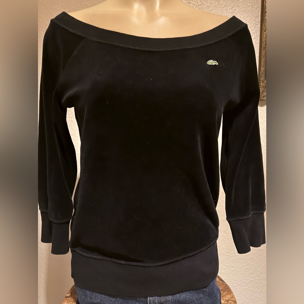 Lacoste Black Velour Boat Neckline, 3/4 sleeve with Lacoste logo